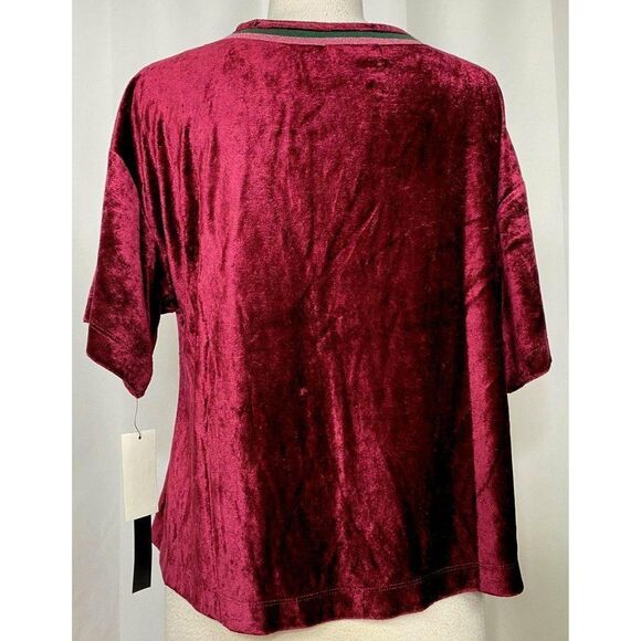 Urban Outfitters Room Service Cranberry Crushed Velvet Tee Top Sz Small NEW - Picture 3 of 6